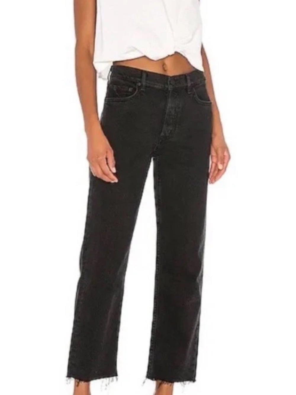 GRLFRND Helena Black Jeans Highrise Straight Size 27 button fly edgy Grunge